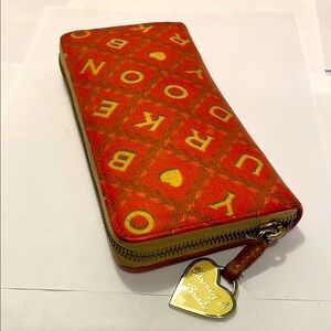 Vintage Dooney & Bourke Red Vachetta Wristlet Wallet with Gold Heart Accents